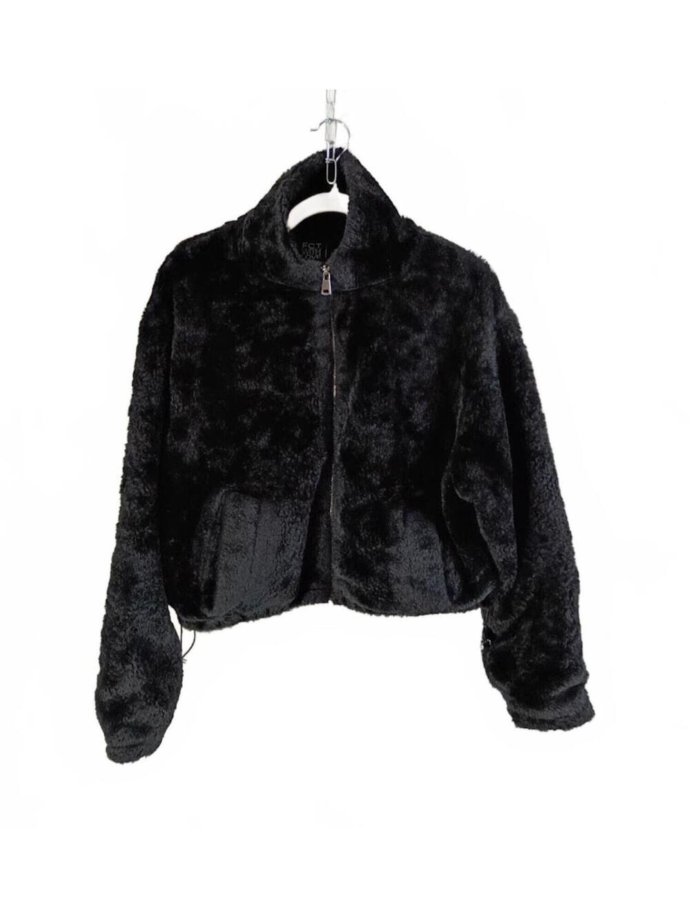 FCT WIth Love Black Faux Fur Cropped Jacket with Zipper Size Large